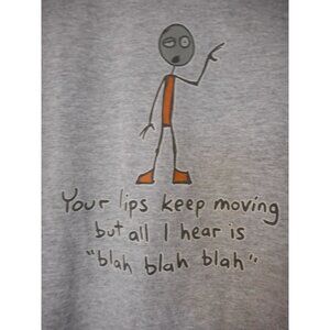 Grey Blah blah blah Tee T-Shirt Short Sleeve cotton blend Unisex Sz M graphic T